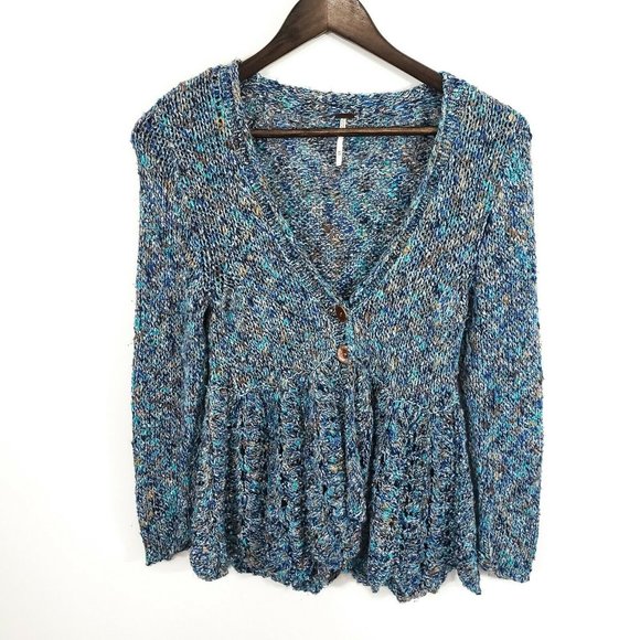 Free People Knit Button Up Peplum Sweater - Picture 1 of 5